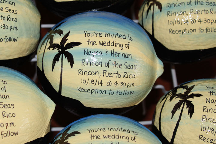 hand made wedding invitation coconut