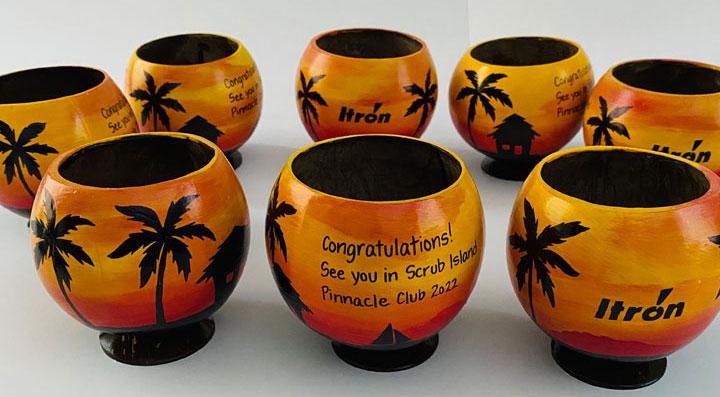 President's Club Winner Award painted coconut cups