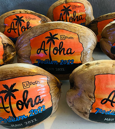 Painted coconuts for President's Club takeaways